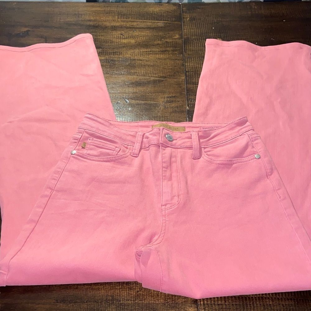 Judy Blue Pink Flare Women's Jeans Granny Square design 7/28